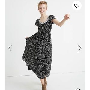 Madewell print mix sheer floral midi dress size 4